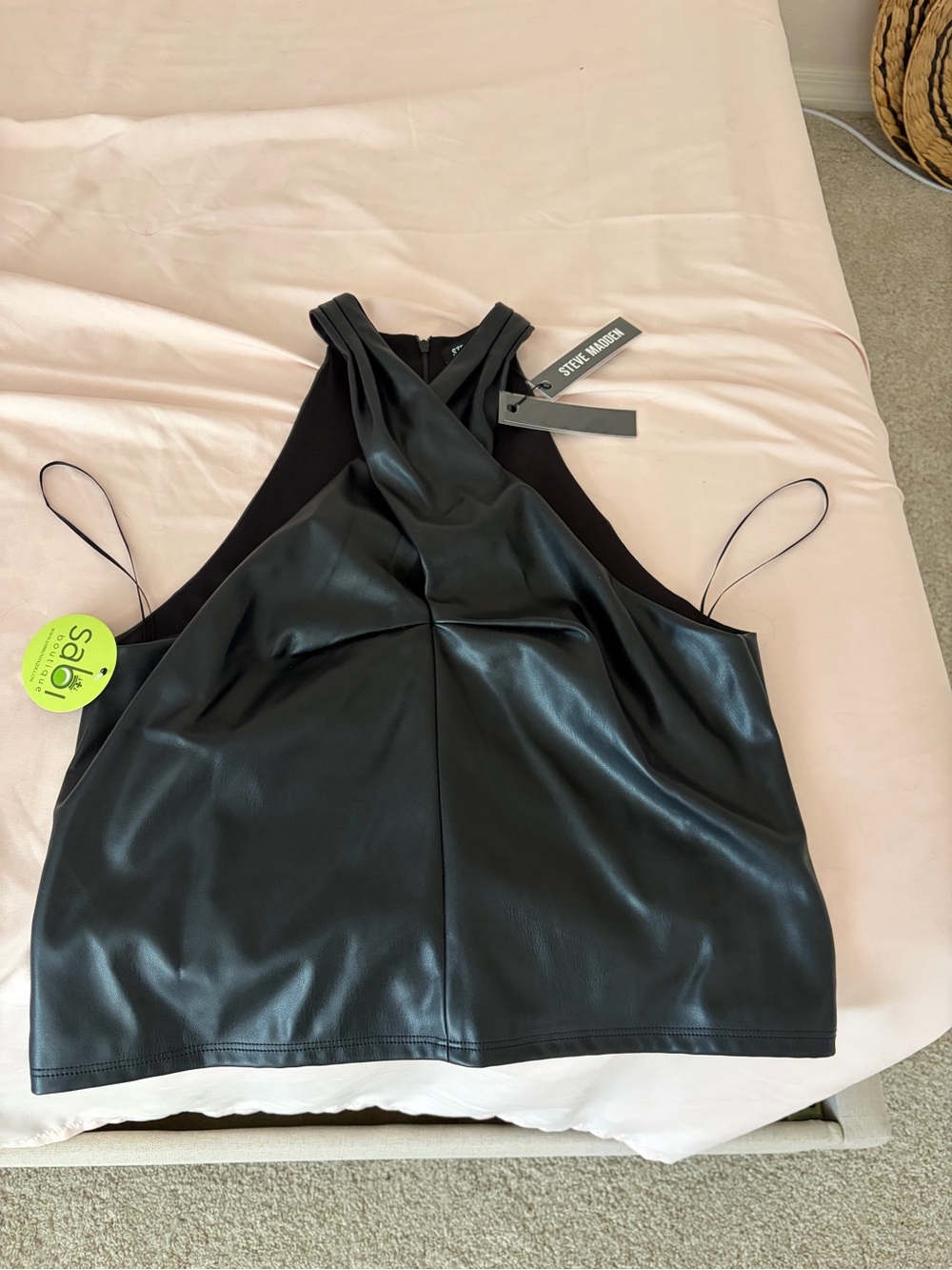Steve Madden Black Faux Leather Halter Tank
